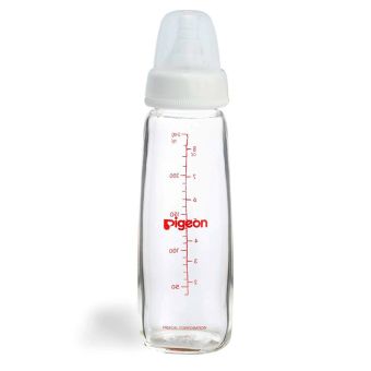 Biberón Peristáltico de Vidrio Boca Estándar Blanco 240 ml - Pigeon