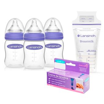 Pack Biberon 5oz 3 Unid + Bolsas de Almacenamiento X200 Unid + Lanolina 40 Gr
