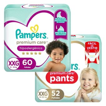 Pack Pampers Premium Care Talla XXG: Pants 52un + Pañales 60un