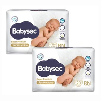 Pack Pañal Babysec Super Premium Talla Recién Nacido 20un x2