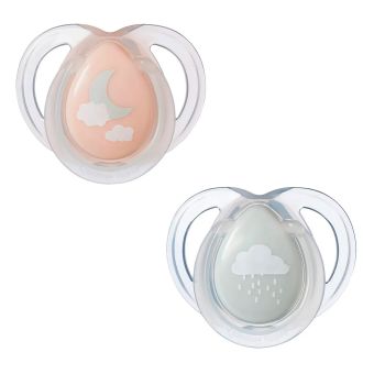 Pack x2 Chupones Night Time 0-6 Meses Nubes y Luna - Tommee Tippee