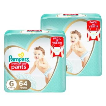 Pack x2 Pañales Pampers Pants Premium Care Talla G 64un