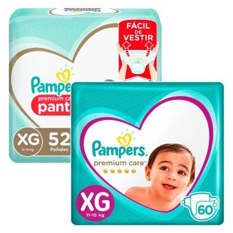Packs Pañales PAMPERS Premium Care + Pañales Premium Care Pants Talla XG 112un