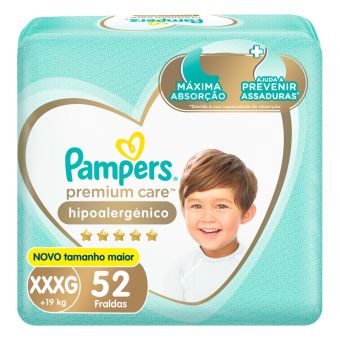 Pañales PAMPERS Premium Care Hipoalergénico Talla XXXG 52un